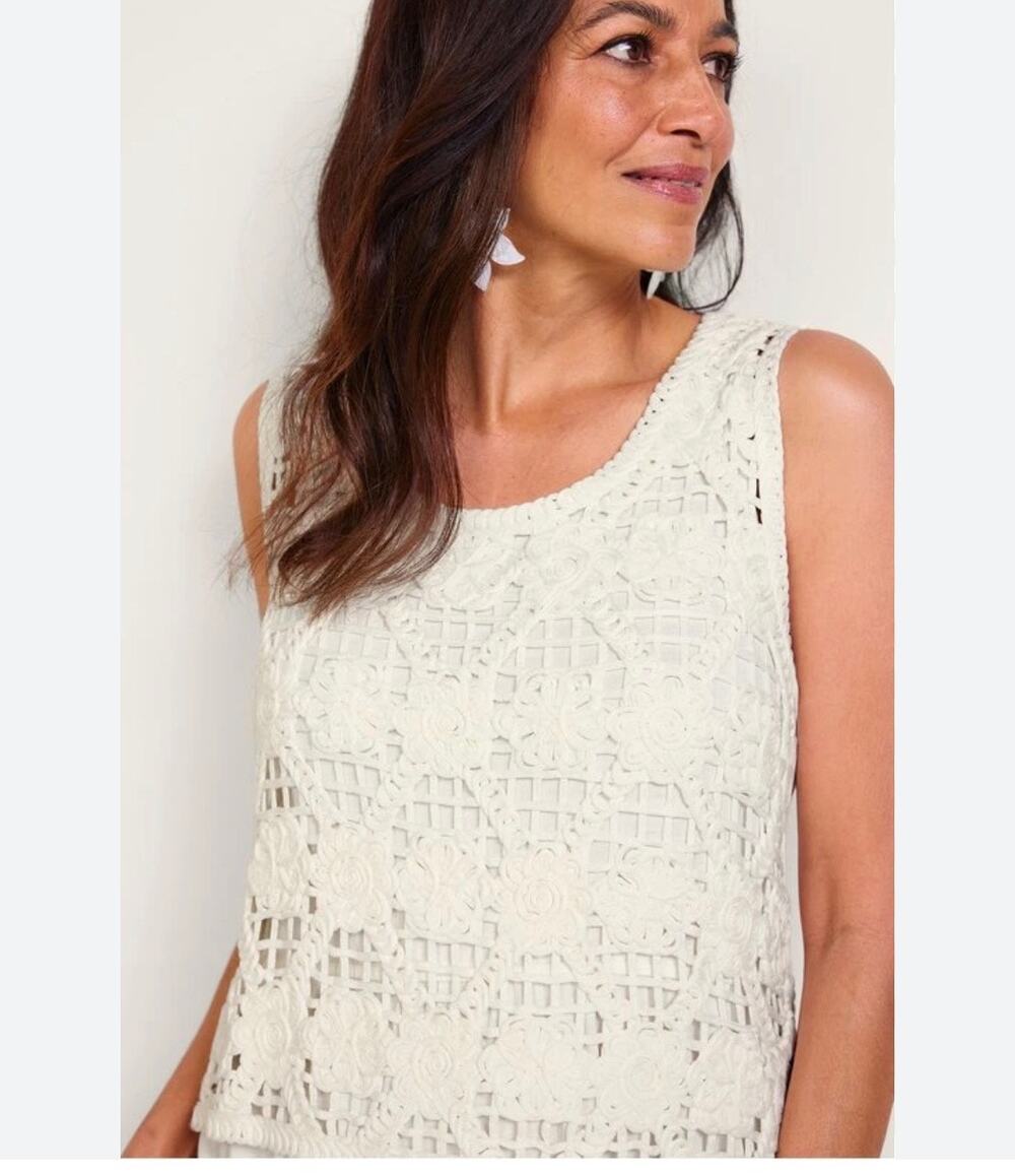 Soft Surroundings Crochet Knit Boho Sweater Tank White, XL